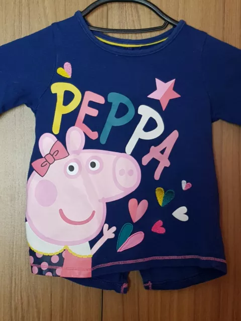 Peppa Pig Muskatnuss Mädchen langärmelig bestickt Herzen marineblau Top Gr. 1-2 Jahre. 2
