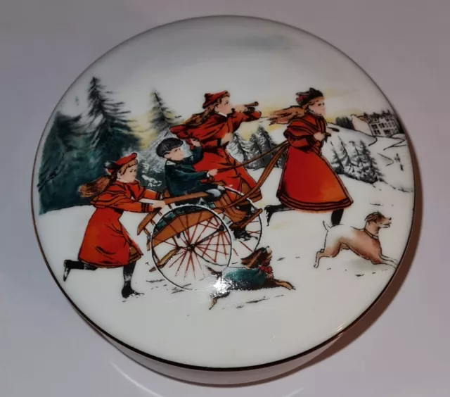 Vintage 1989 Scarborough Co Inc englische Winterszene kleiner Porzellanbehälter