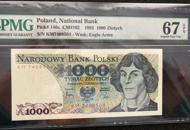 Poland 1000 Zlotych 1982 PMG 67 EPQ UNC  Pick #146c