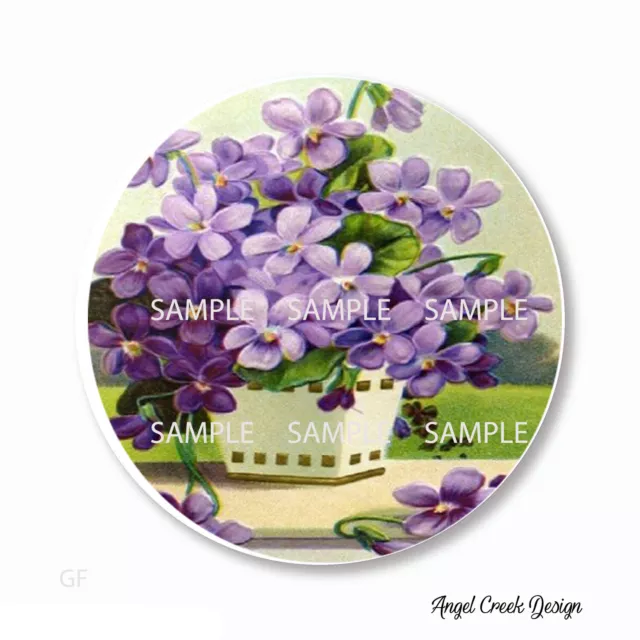 Gorgeous Pot Of Purple Flowers Flower Stickers Labels Scrapbook Stickers -2 Szs