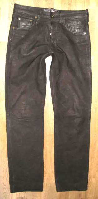 " HM " Jean en Cuir/ Nubuque Pantalon en Cuir en Noir Env. W31 " / L33