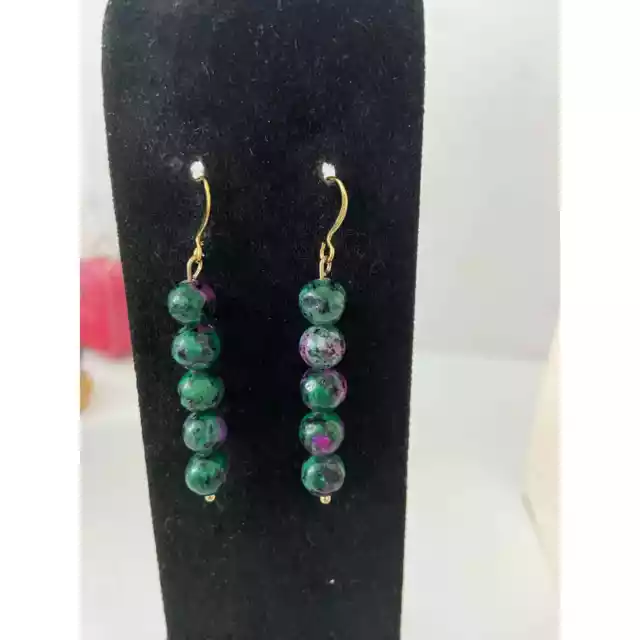 Handmade Ruby zoisite bead earrings gold plated