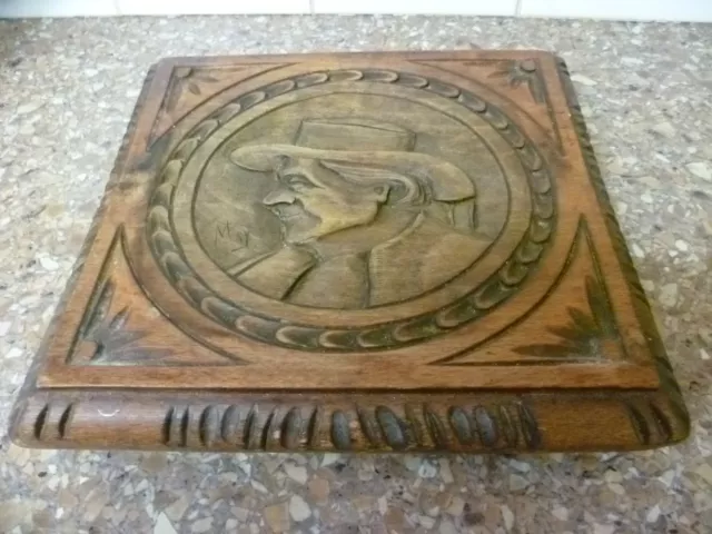 ANTIQUE FRENCH, BRETON MAN THEMED, HAND CARVED OAK, French wooden teapot stand