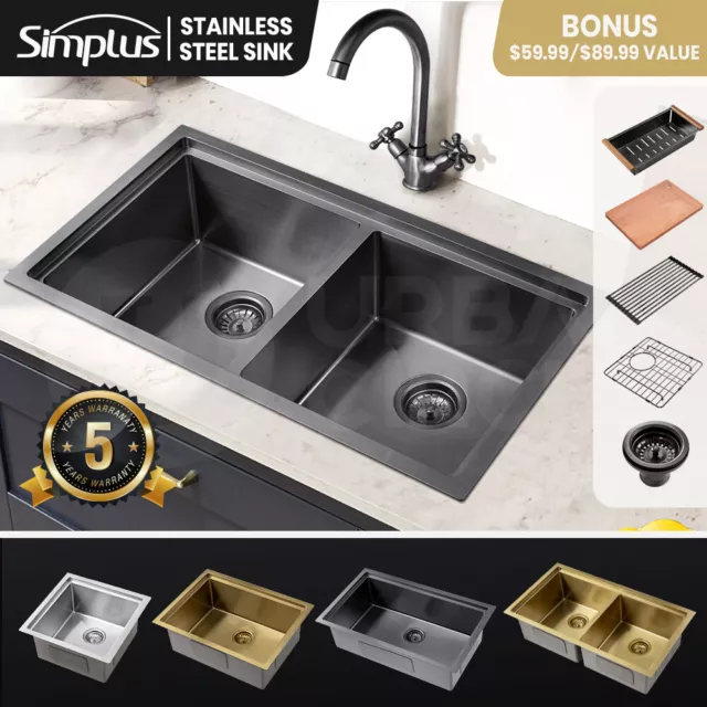 Simplus Kitchen Sink Stainless Steel Single / Double Bowl with Drying Rack