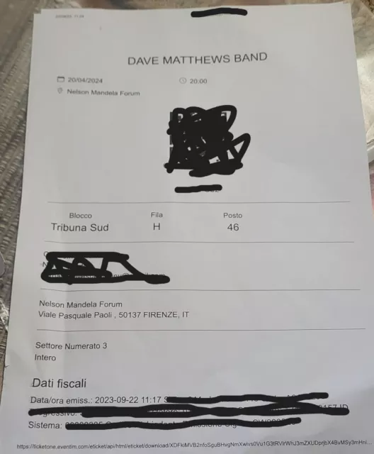 2 Biglietti Concerto Dave Matthews Band Firenze 20 Aprile