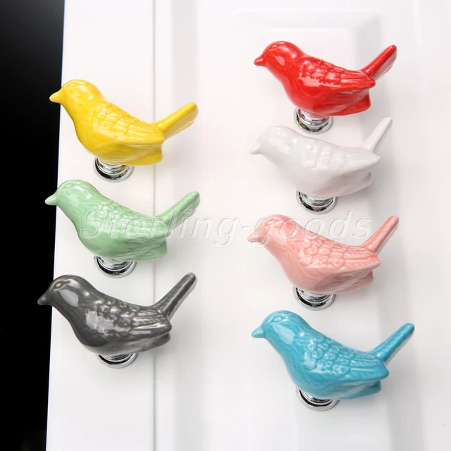 Modern Bird Design Ceramic Drawer Cabinet Cupboard Door Pull Handle Knob Closet