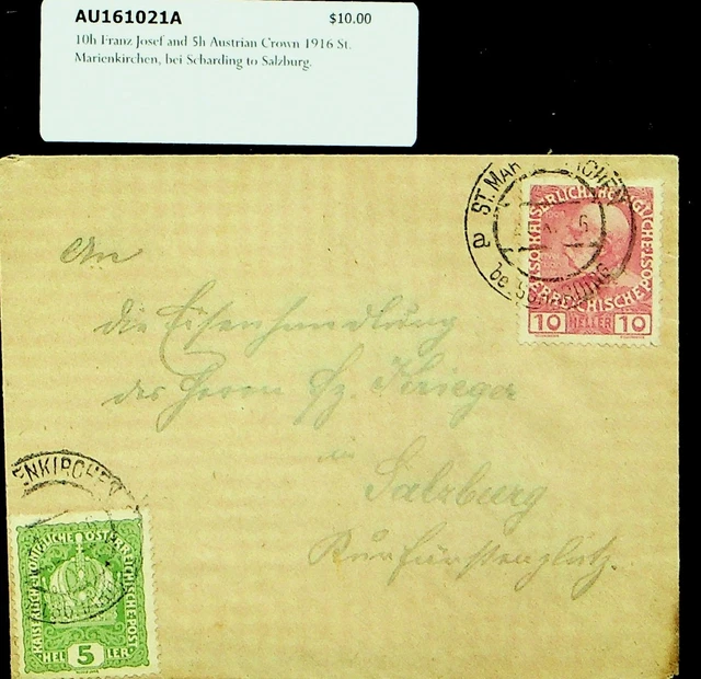 AUSTRIA 1916 WWI 2v ON COVER FROM ST. MARIENKIRCHEN TO SALZBURG