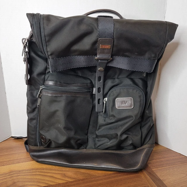 Tumi Alpha Bravo Luke Roll Top Backpack Black Nylon & Brown Leather
