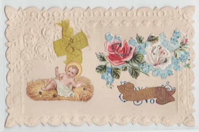 CPA Fantaisie gaufrée NOEL - le petit JESUS sur un lit de paille CHRISTMAS 1906