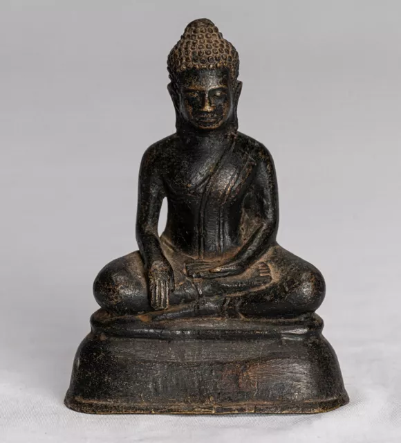 Antique Khmer Style Bronze Seated Enlightenment Buddha Statue -11cm/4"