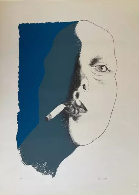 Giacomo Parkin (1925–2006) Litografía Opera Gráfica Color Femme Smoking