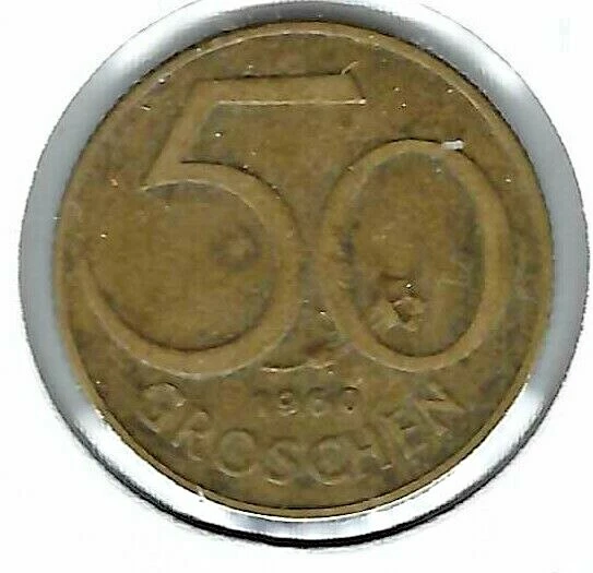 1960 Austria 50 Groschen Aluminum Bronze Coin!