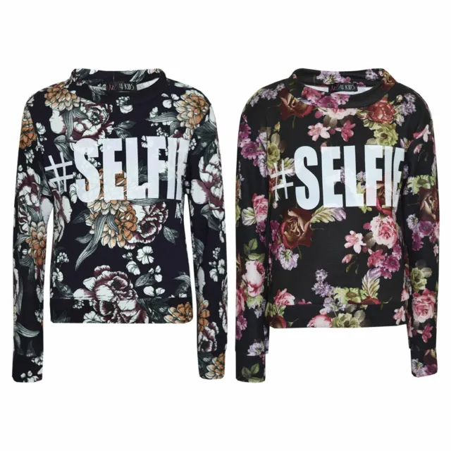 Girls Track Suit Kids #SELFIE Floral Lounge Suit Jogging Suit Top Bottom 7-13 Yr
