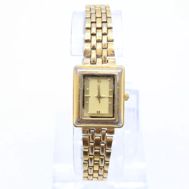 Vintage AVON Watch Womens Gold Tone Stainless Steel Rectangular Gold Dial 80's