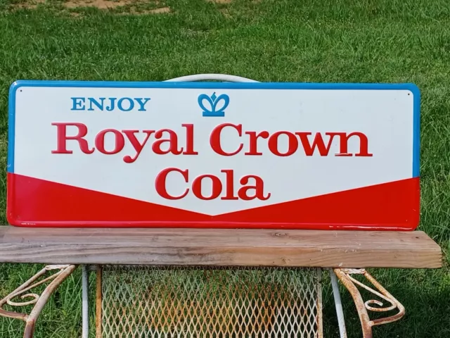 Royal Crown Cola Embossed Self Framed Tin Sign 32x11 Inches