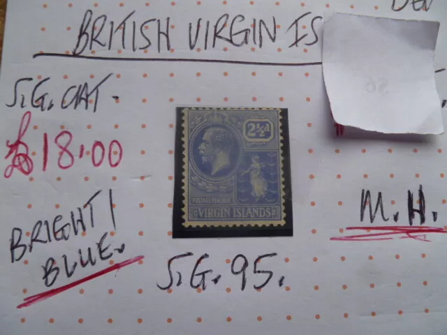 British Virgin Islands 21/2D Bright Blue Stamp Kgv Mh Fine  Sg95 Mh