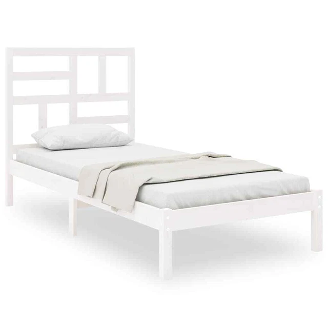 WHITE SOLID PINEWOOD Bed Frame 90x200 cm with Headboard for Small