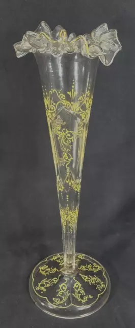 Antique ABP Tall Cut Glass Zipper Trumpet Vase American Brilliant Period GOLD