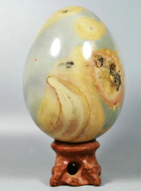 368g Polished POLYCHROME JASPER Egg SPHERE w/Rosewood Stand - Madagascar