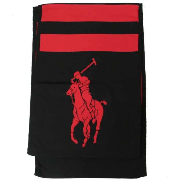 Polo Ralph Lauren Big Pony New York LTD Black Red Washable Merino Wool USA Scarf