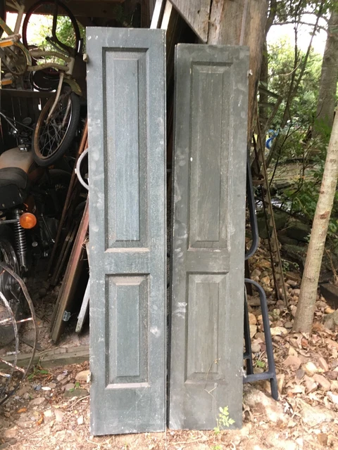 Vtg Pair  Old  Wooden Door Shutters Architectural Salvage Screen 63in x 24in