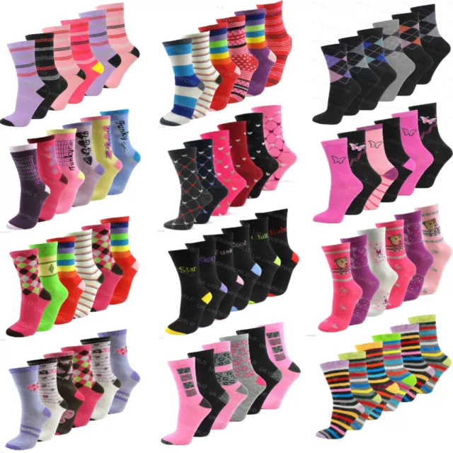 Ladies Womens Socks 6 Pairs Girls Coloured Ankle Novelty Design Designer Adults