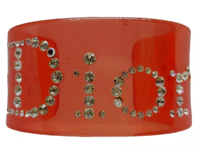 ❤️ Christian Dior Bakelite red cuff plastic Bracelet Swarovsky Crystals