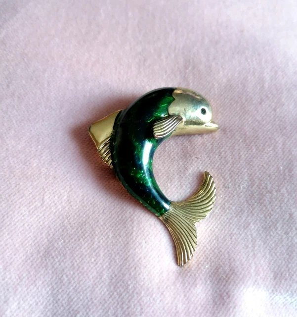 Broche Pin Dauphin En Bois ébène Et Nacre – Bijoux Unisexe Vintage, Thème Mer Et Océan