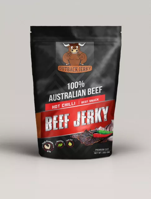 Beef Jerky Savoury Snack Food 200G Bulk Hot Chilli Australian Delicious Flavour