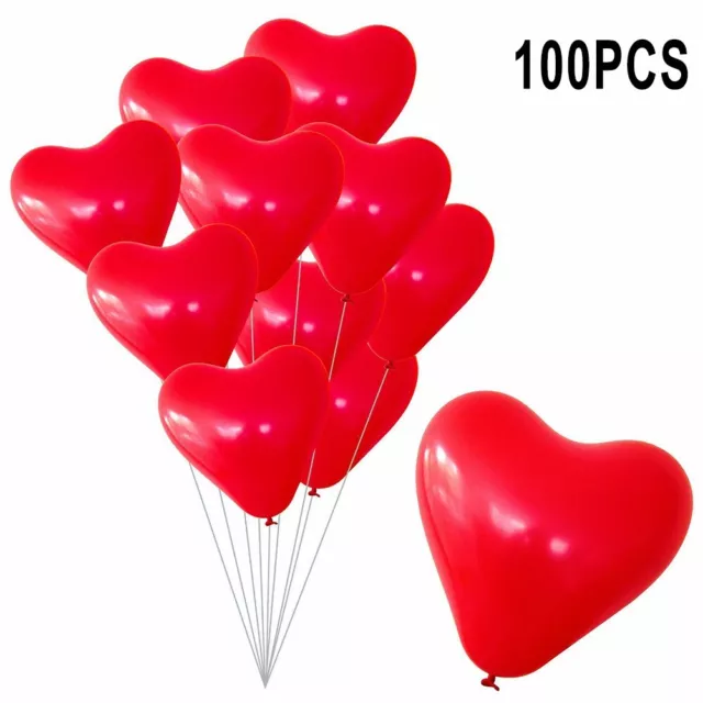 100pcs -Heart Balloons 30 Cm Red Premium Heart Balloons Helium Wedding Hearts~