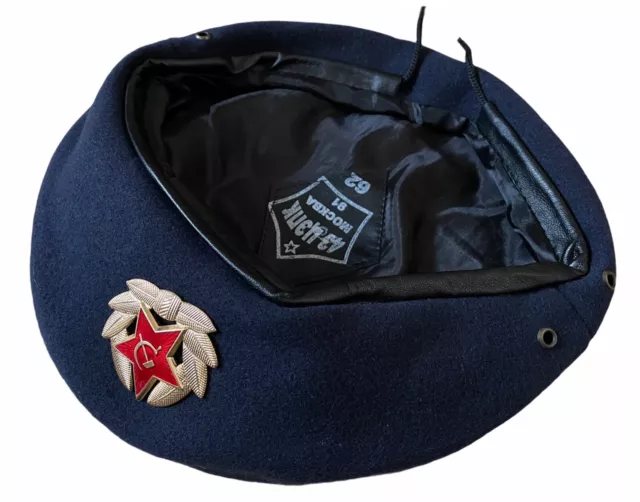 USSR Soviet Style Russian Army Uniform Dark Blue Military Beret Cap Hat Badge 2