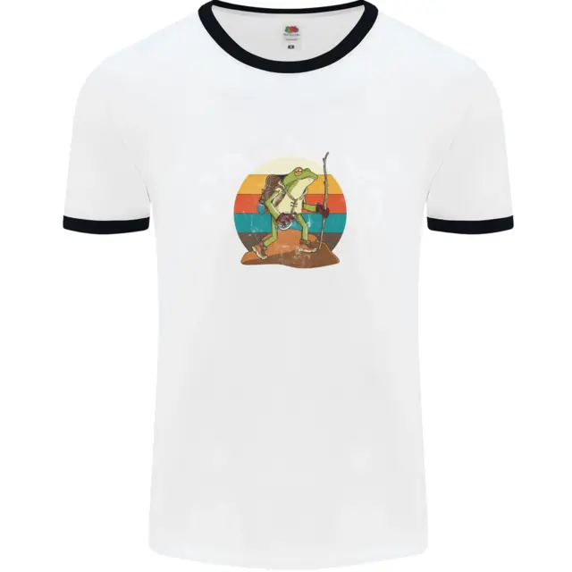 A Frog Hiking in the Mountains Trekking Mens White Ringer T-Shirt