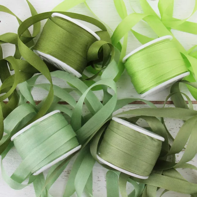 Juego de cintas de seda Threadart 7 mm - tonos verdes - colección de 4 carretes - carretes de 10 M