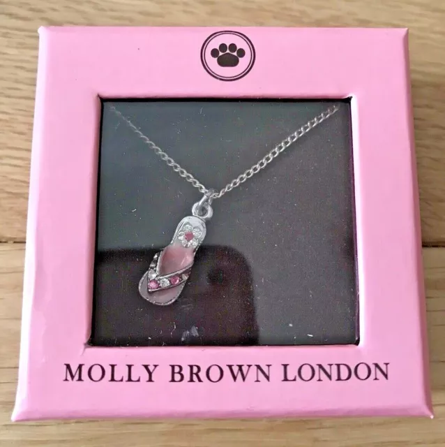 Molly Brown Silver Flip Flop Slipper Charm Pink Enamel & Crystal Necklace Boxed