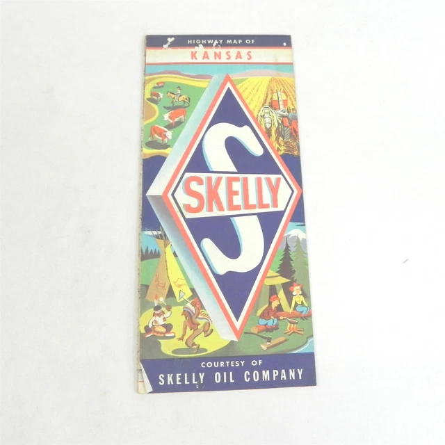 VINTAGE 1966 SKELLY Gas Oil Company Touring Map Of Kansas 18"X 25