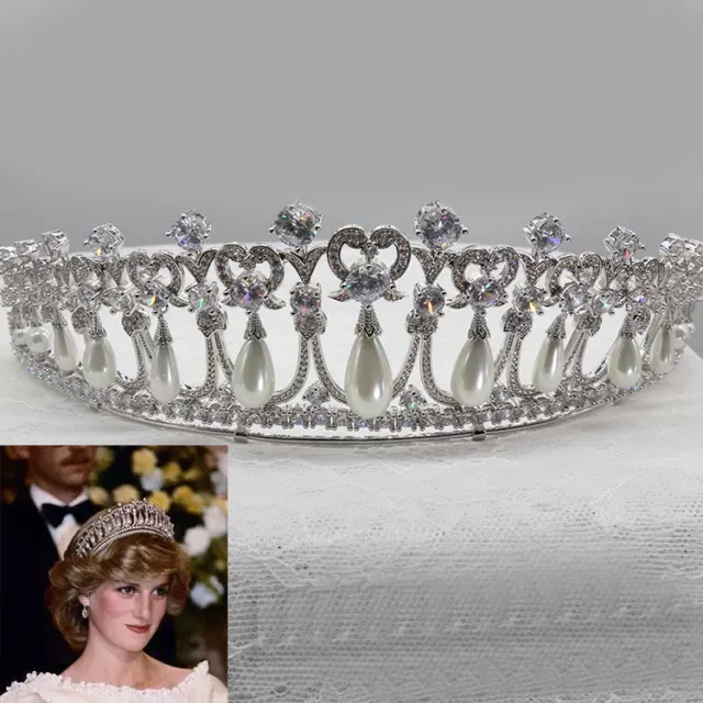 Lujo Todo Circonio Cúbico Circonio Corazón Perla Reina Boda Concurso de graduación Corona de tiara