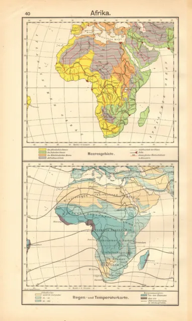 1908 Map ~ Africa ~ Marine Areas Rainfall & Temperature