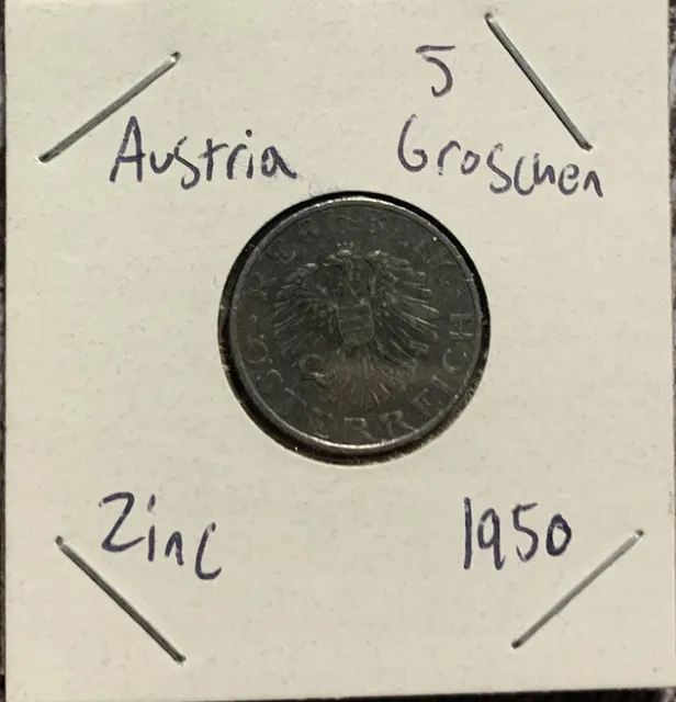 Austria 5 Groschen 1950 Zinc Coin 