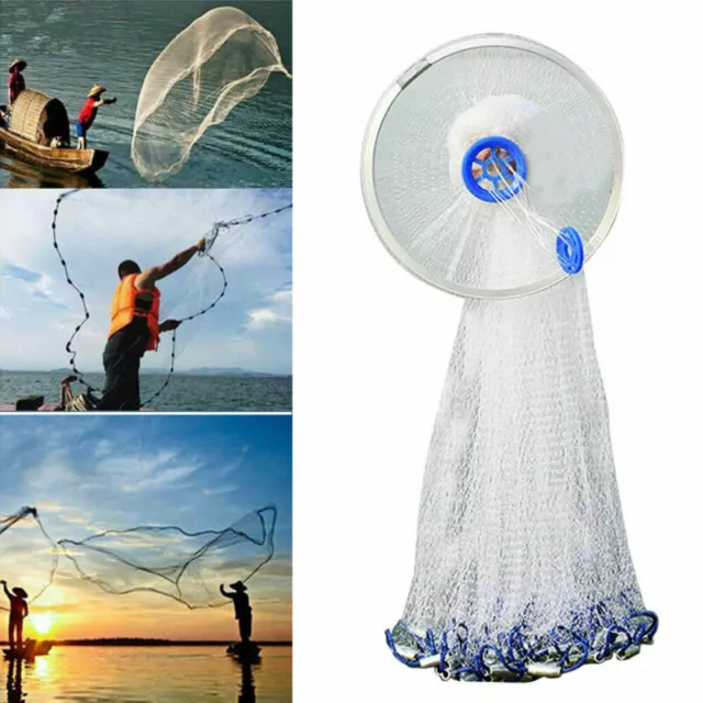 SALTWATER FISHING CAST Net For Bait Trap 8ft/10ft/12ft/14ft Easy Throw Sink  Fast $21.99 - PicClick
