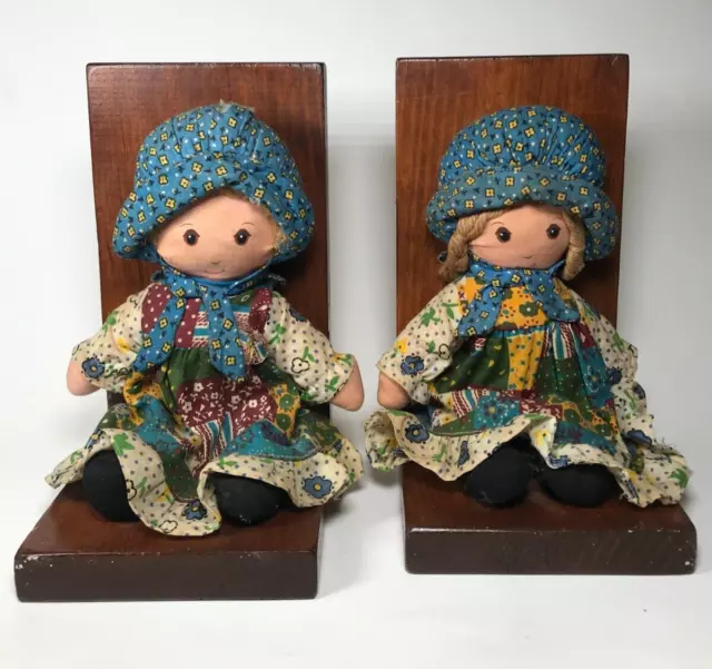 Holly Hobbie Rag Doll Wood Bookends Original Knickerbocker RARE FIND!