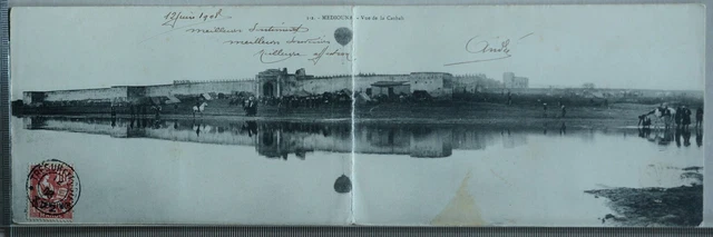 Maroc Mediouna Casbah 1908 Carte Postale Double Ancienne Colonie Cpa Photo Armée