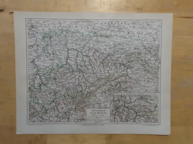 Orig.(1894) Lithographie Landkarte Königreich Sachsen  (N1)