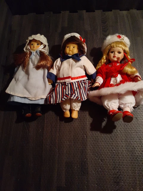 Vintage Doll Lot Of 3 Porcelain Bisque  Soft Bodied  9 Inch