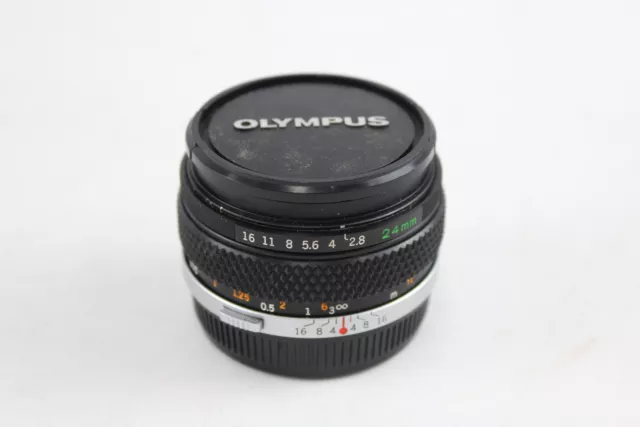 Olympus OM-System 24mm F/2.8 CAMERA LENS w/ Original Caps Mechanically WORKING