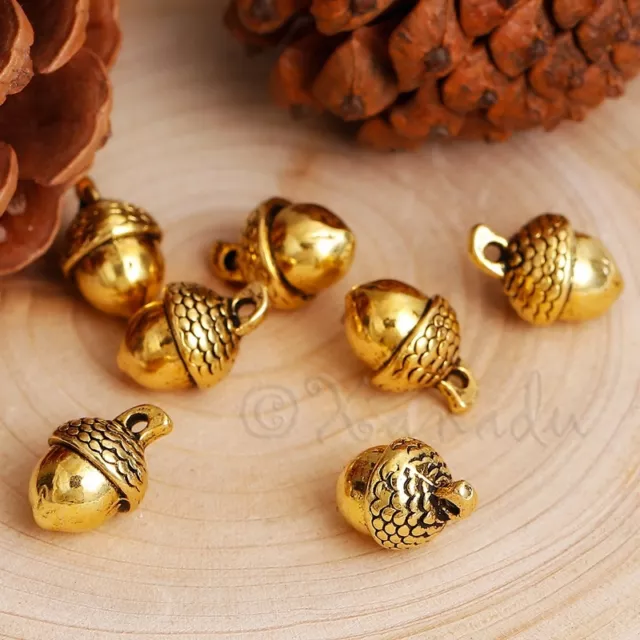 Acorn Charm 15mm Antiqued Gold Autumn Pendants C4838 - 10, 20 Or 50PCs