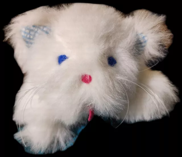 Vintage Ms Noah White Persian Cat Plush Blue Eyes Gingham Ears Kitten 12" Kitty