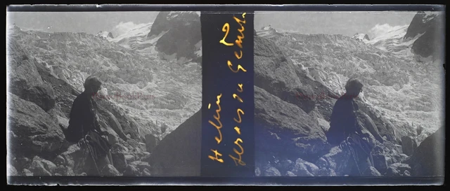 Montagne Neige Alpinisme NEGATIF Photo Stereo Plaque de verre VR12nf1