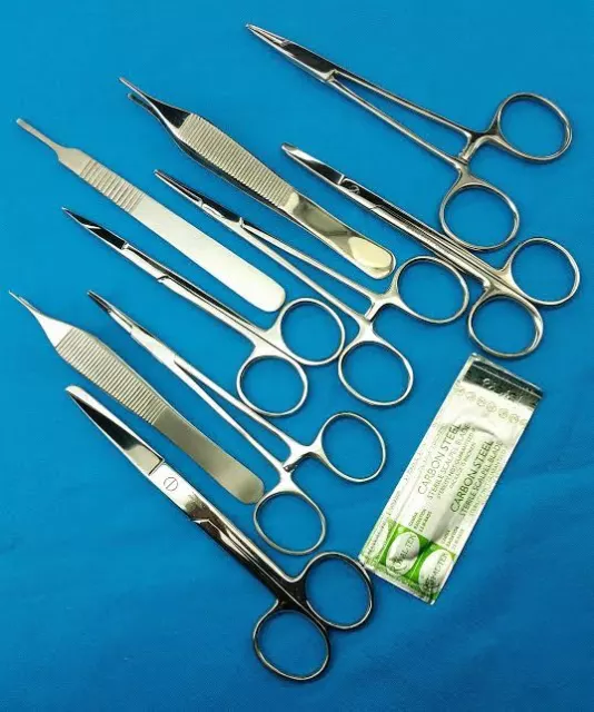 9 Pcs Suture Laceration Medical Student Surgical Instruments Kit + 7 Blades # 22