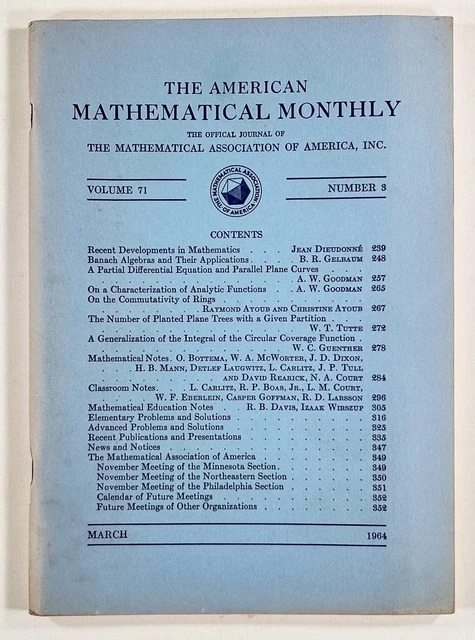 1964 MAR AMERICAN MATHEMATICAL MONTHLY Banach Algebras & Applications ...
