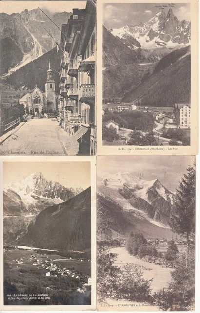 Lot de 4 cartes postales anciennes old postcards CHAMONIX ville 2